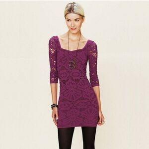 Free People Fuchsia Lace Long Sleeve Dress. NWT Size XS/S